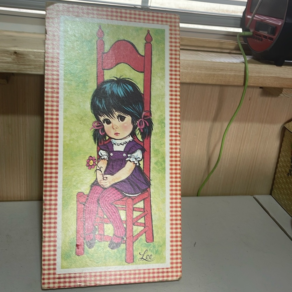 Vintage Lee Big Eye Girl Wall Hanging